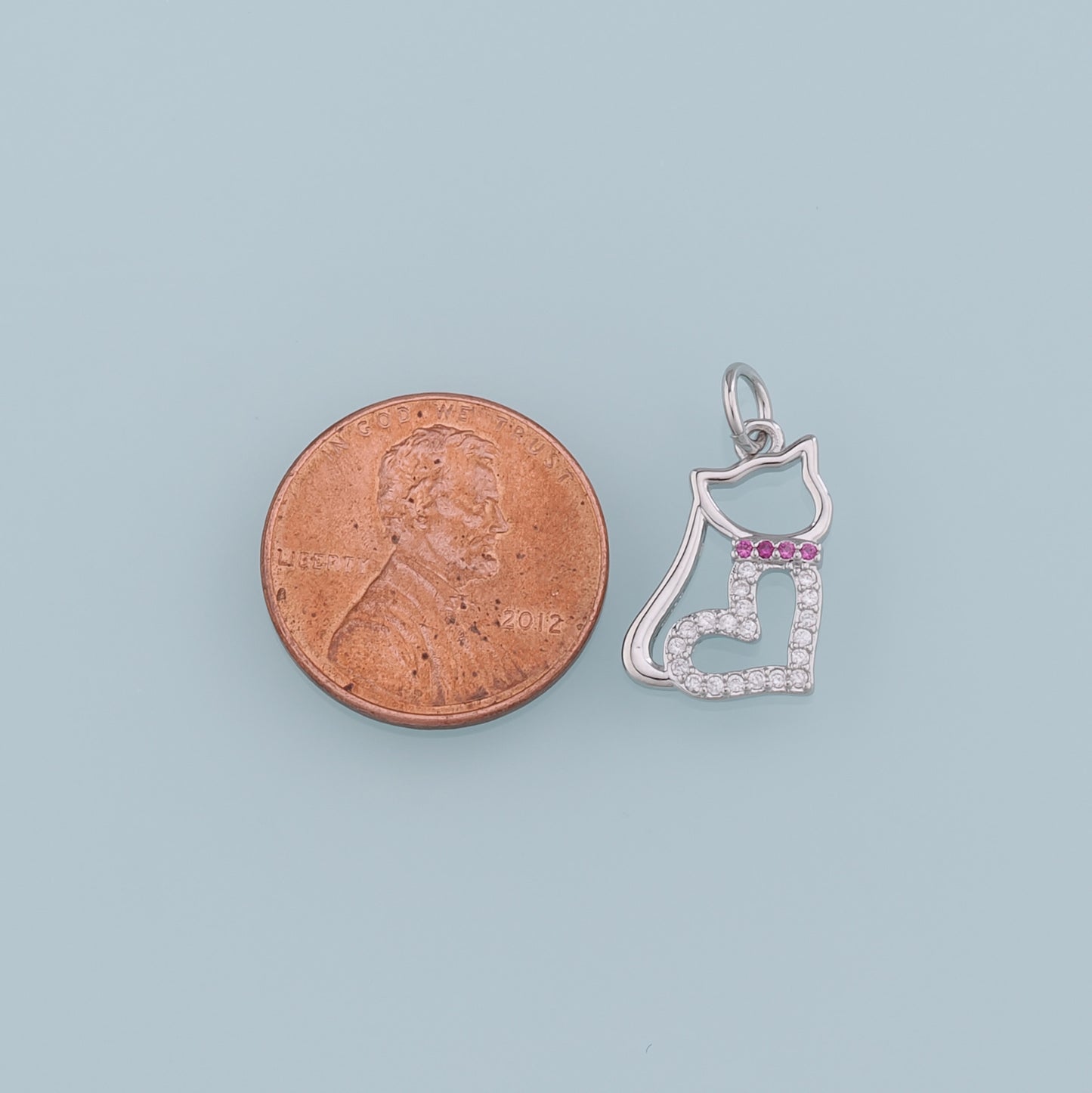 Gold Cat Charms,18K Gold Filled Heart Cat Pendant,CZ Micro Pave Cat Charm Bracelet Necklace for DIY Jewelry Making Supply