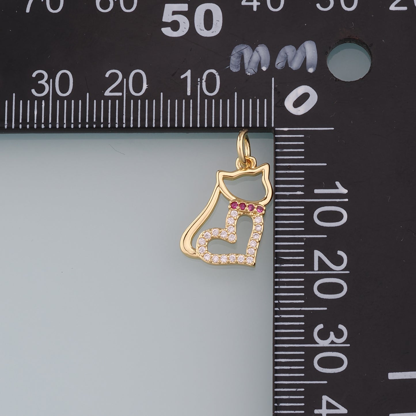Gold Cat Charms,18K Gold Filled Heart Cat Pendant,CZ Micro Pave Cat Charm Bracelet Necklace for DIY Jewelry Making Supply