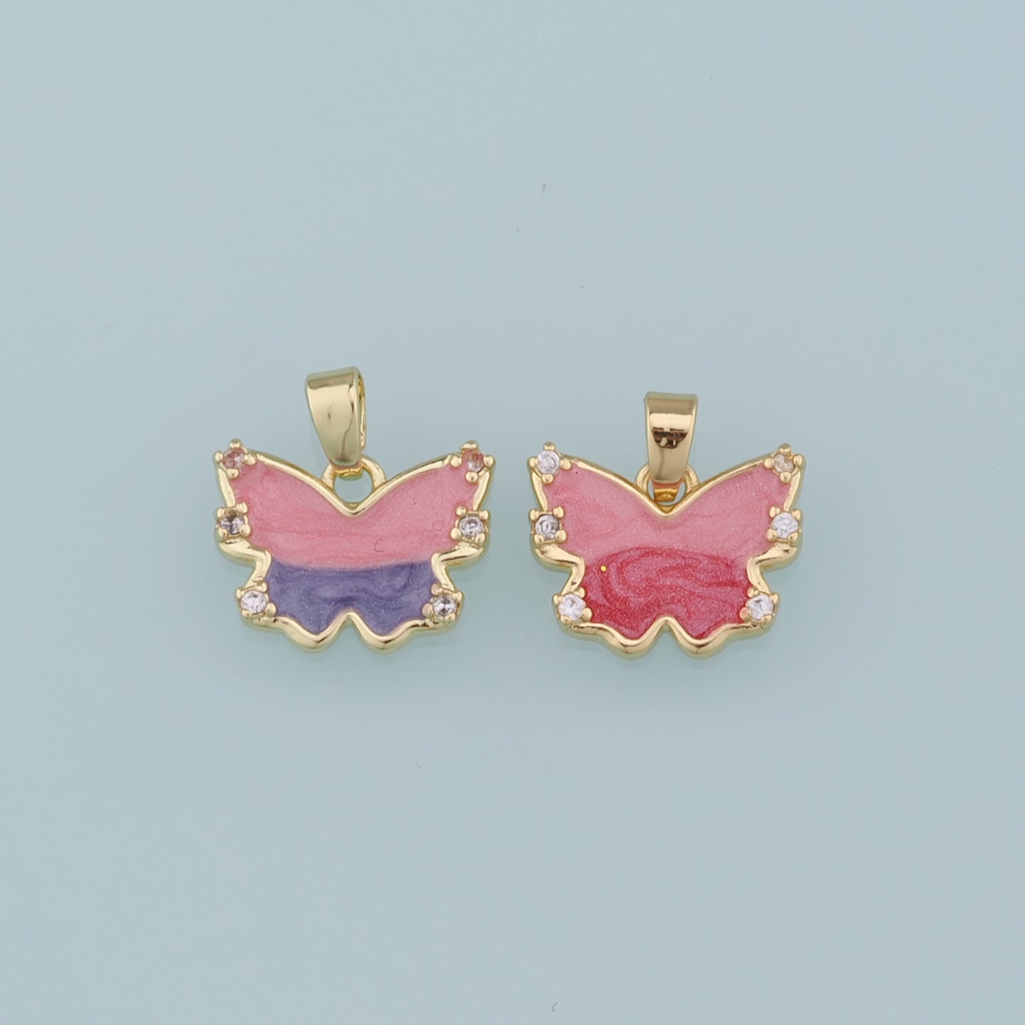 18K Gold Filled Butterfly Pendant,Enamel Butterfly Charm Bracelet Necklace for DIY Jewelry Making Supply