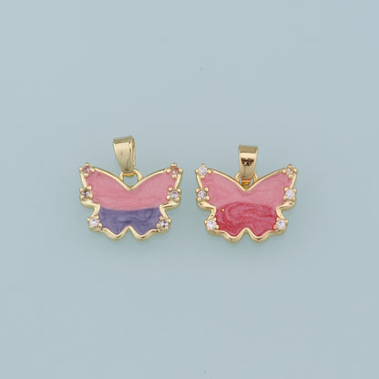 18K Gold Filled Butterfly Pendant,Enamel Butterfly Charm Bracelet Necklace for DIY Jewelry Making Supply