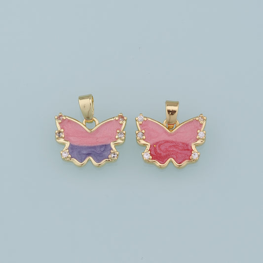 18K Gold Filled Butterfly Pendant,Enamel Butterfly Charm Bracelet Necklace for DIY Jewelry Making Supply