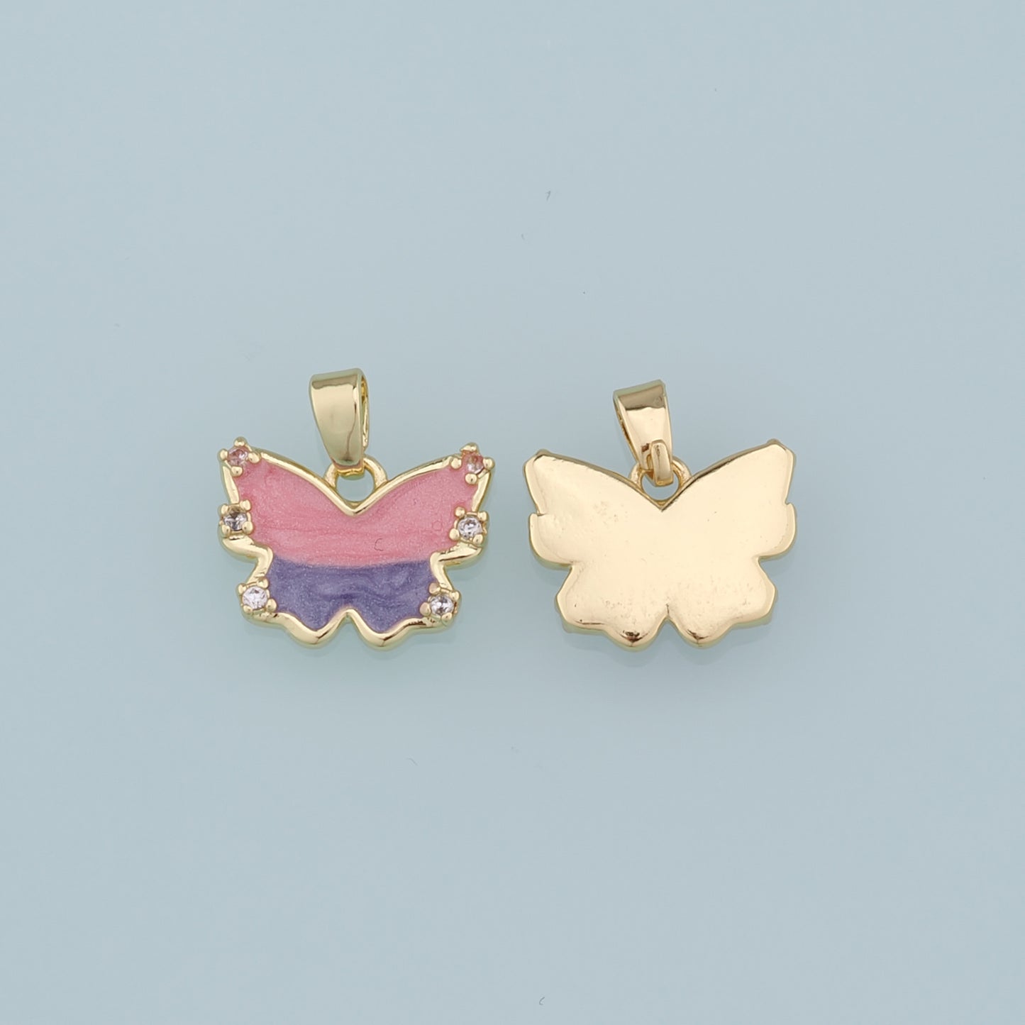 18K Gold Filled Butterfly Pendant,Enamel Butterfly Charm Bracelet Necklace for DIY Jewelry Making Supply