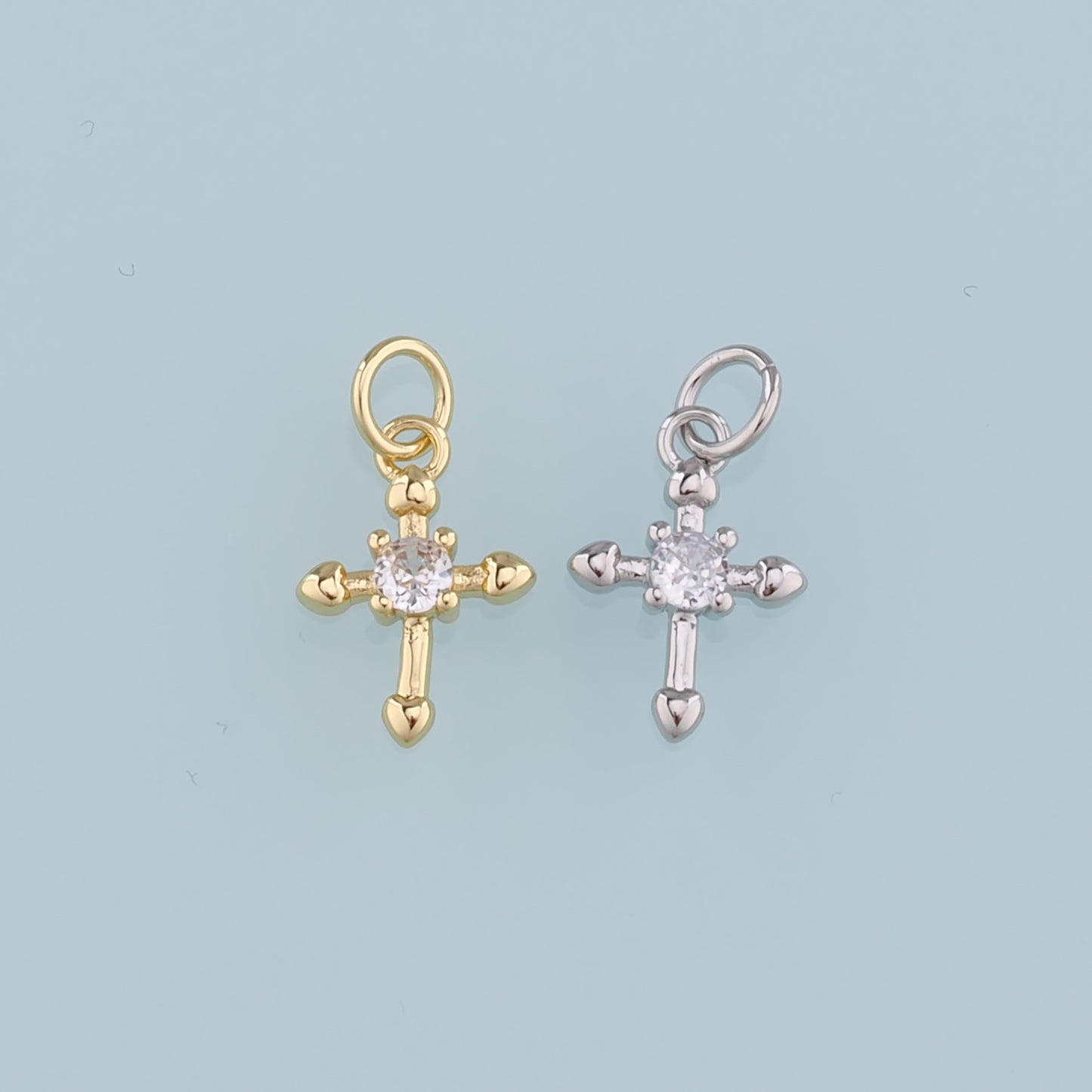 Gold Cross Charms,18K Gold Filled Cross Pendant,CZ Religion Charm Bracelet Necklace for DIY Jewelry Making Supply
