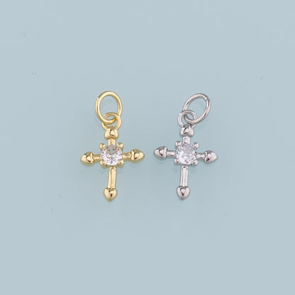 Gold Cross Charms,18K Gold Filled Cross Pendant,CZ Religion Charm Bracelet Necklace for DIY Jewelry Making Supply