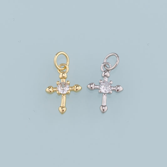 Gold Cross Charms,18K Gold Filled Cross Pendant,CZ Religion Charm Bracelet Necklace for DIY Jewelry Making Supply