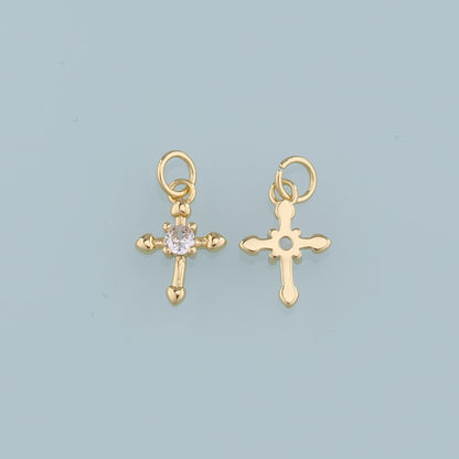 Gold Cross Charms,18K Gold Filled Cross Pendant,CZ Religion Charm Bracelet Necklace for DIY Jewelry Making Supply