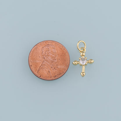 Gold Cross Charms,18K Gold Filled Cross Pendant,CZ Religion Charm Bracelet Necklace for DIY Jewelry Making Supply