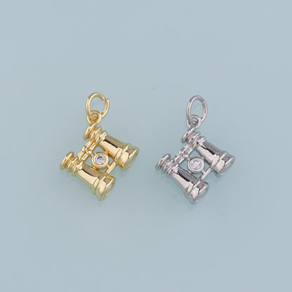 18K Gold Filled Telescope Pendant,CZ Telescope Charm Bracelet Necklace for DIY Jewelry Making Supply