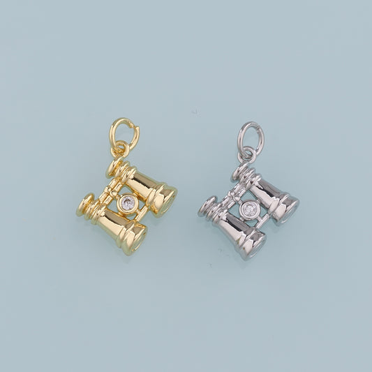 18K Gold Filled Telescope Pendant,CZ Telescope Charm Bracelet Necklace for DIY Jewelry Making Supply