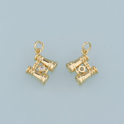 18K Gold Filled Telescope Pendant,CZ Telescope Charm Bracelet Necklace for DIY Jewelry Making Supply