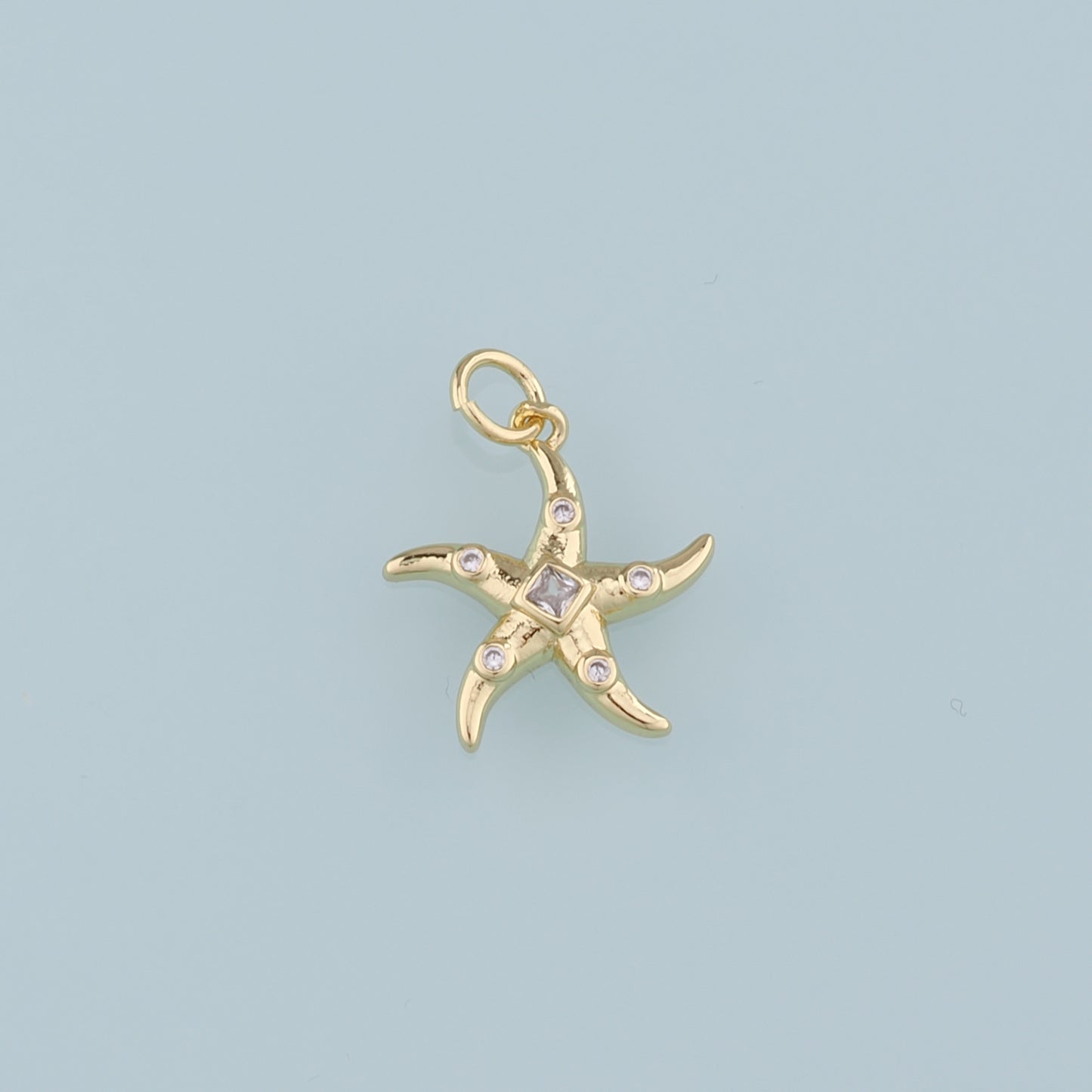 18K Gold Filled Starfish Pendant,CZ Starfish Charm Bracelet Necklace for DIY Jewelry Making Supply