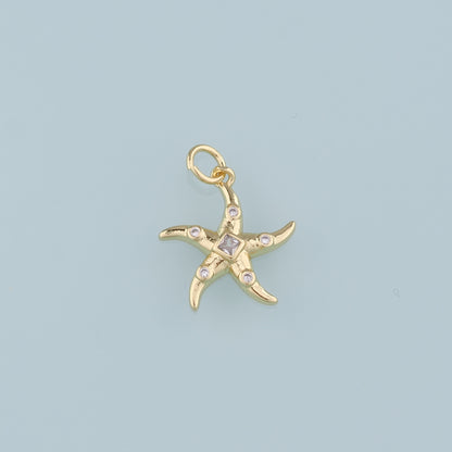 18K Gold Filled Starfish Pendant,CZ Starfish Charm Bracelet Necklace for DIY Jewelry Making Supply