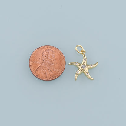 18K Gold Filled Starfish Pendant,CZ Starfish Charm Bracelet Necklace for DIY Jewelry Making Supply