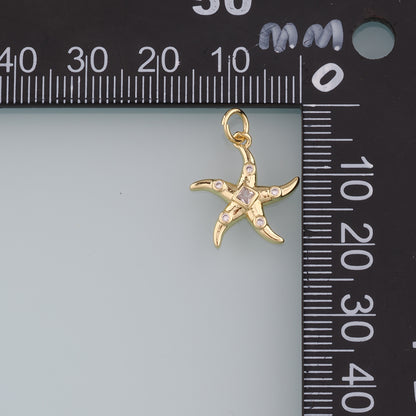 18K Gold Filled Starfish Pendant,CZ Starfish Charm Bracelet Necklace for DIY Jewelry Making Supply