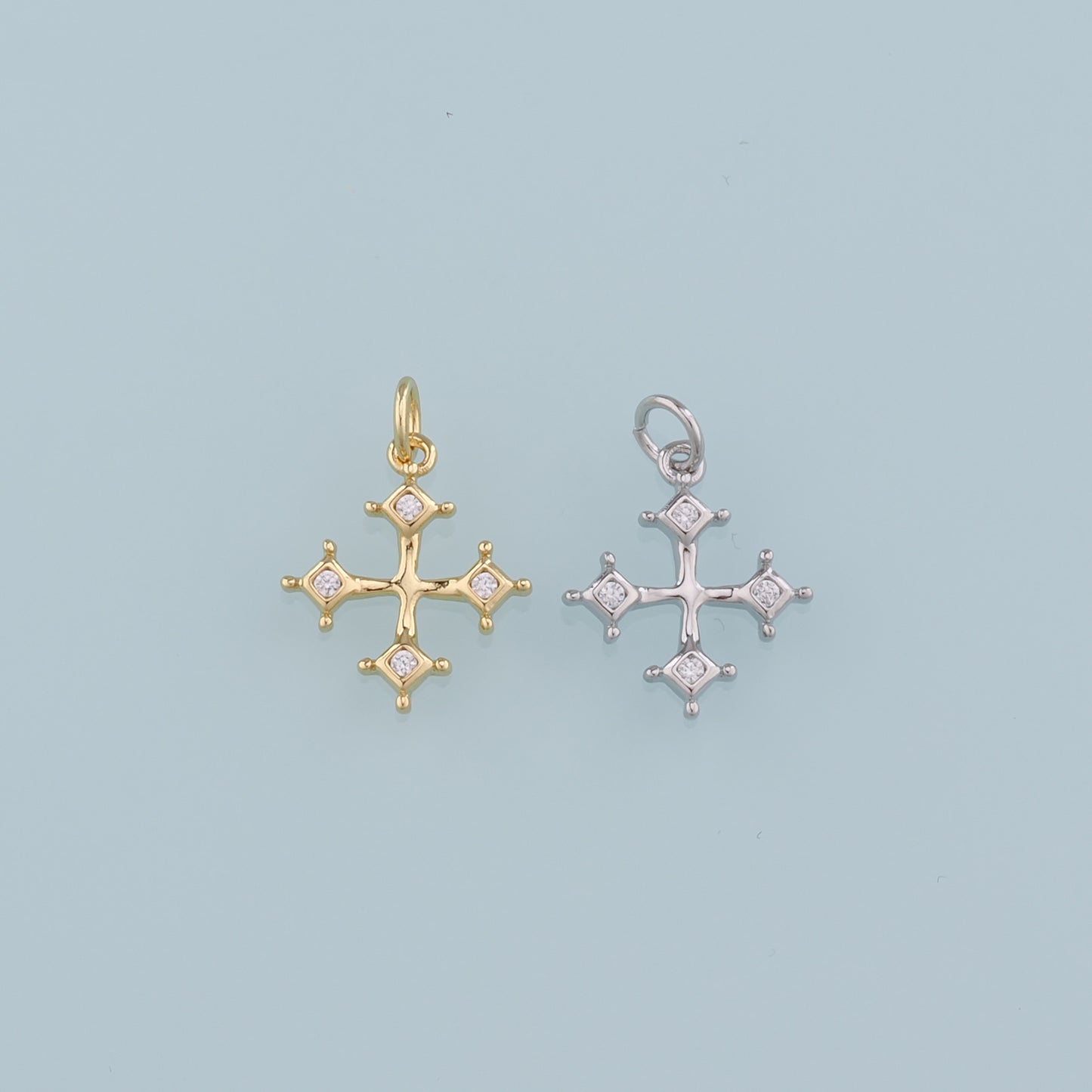Gold Cross Charms,18K Gold Filled Cross Pendant,CZ Religion Charm Bracelet Necklace for DIY Jewelry Making Supply