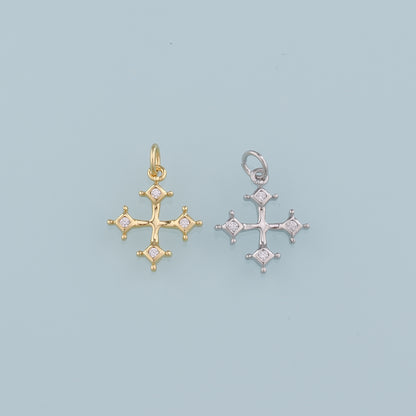 Gold Cross Charms,18K Gold Filled Cross Pendant,CZ Religion Charm Bracelet Necklace for DIY Jewelry Making Supply