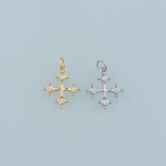 Gold Cross Charms,18K Gold Filled Cross Pendant,CZ Religion Charm Bracelet Necklace for DIY Jewelry Making Supply