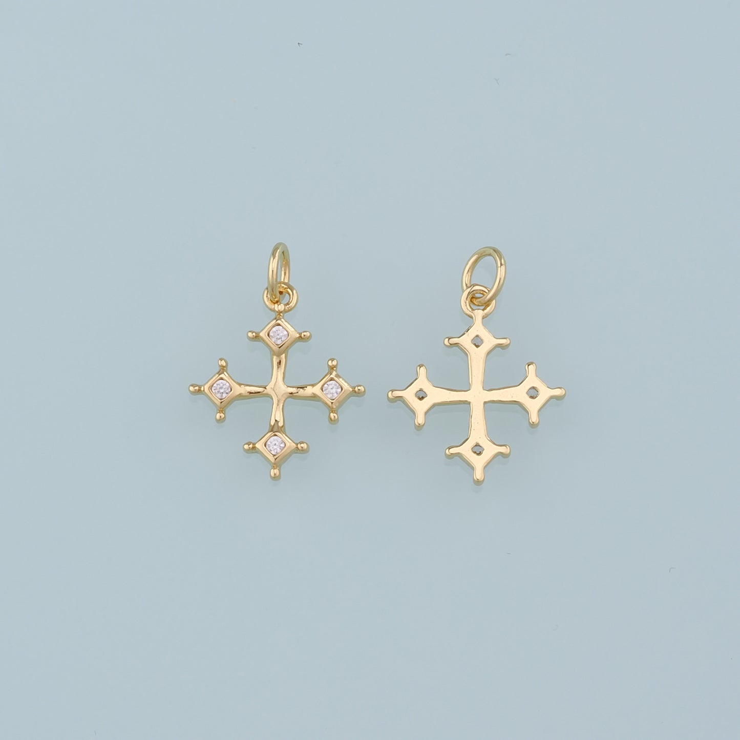 Gold Cross Charms,18K Gold Filled Cross Pendant,CZ Religion Charm Bracelet Necklace for DIY Jewelry Making Supply