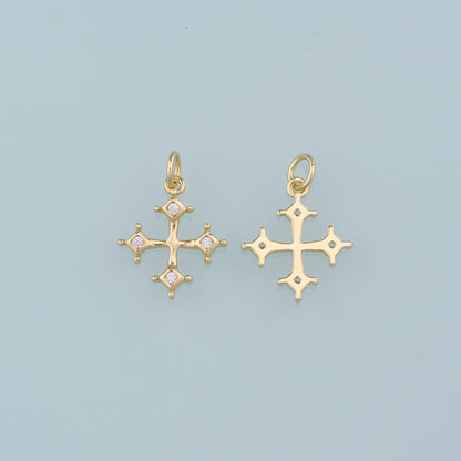 Gold Cross Charms,18K Gold Filled Cross Pendant,CZ Religion Charm Bracelet Necklace for DIY Jewelry Making Supply