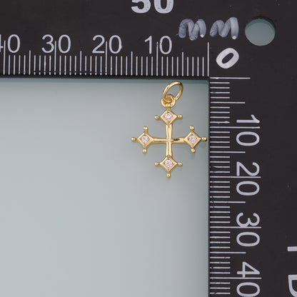 Gold Cross Charms,18K Gold Filled Cross Pendant,CZ Religion Charm Bracelet Necklace for DIY Jewelry Making Supply