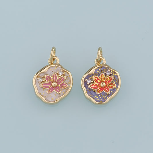 Gold Flower Charms,18K Gold Filled Flower Pendant,Enamel Flower Charm Bracelet Necklace for DIY Jewelry Making Supply