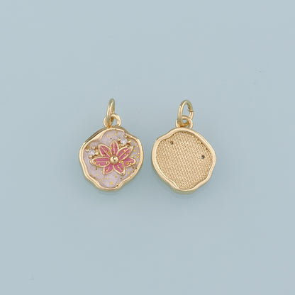 Gold Flower Charms,18K Gold Filled Flower Pendant,Enamel Flower Charm Bracelet Necklace for DIY Jewelry Making Supply