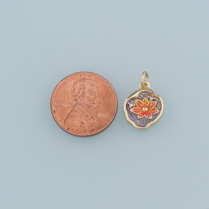 Gold Flower Charms,18K Gold Filled Flower Pendant,Enamel Flower Charm Bracelet Necklace for DIY Jewelry Making Supply
