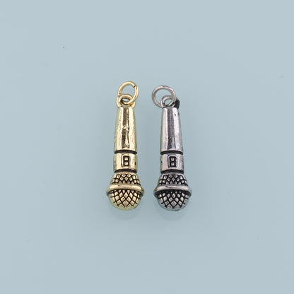 Gold Microphone Charms,18K Gold Filled Microphone Pendant,Microphone Charm Bracelet Necklace for DIY Jewelry Making Supply