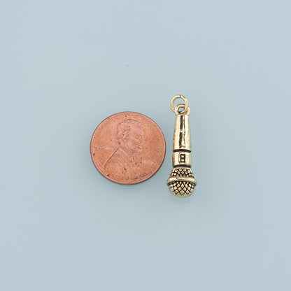 Gold Microphone Charms,18K Gold Filled Microphone Pendant,Microphone Charm Bracelet Necklace for DIY Jewelry Making Supply