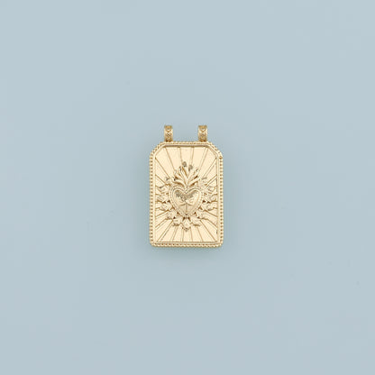 18K Gold Filled Sacred Heart Pendant,Rectangle Sacred Heart Charm Bracelet Necklace for DIY Jewelry Making Supply