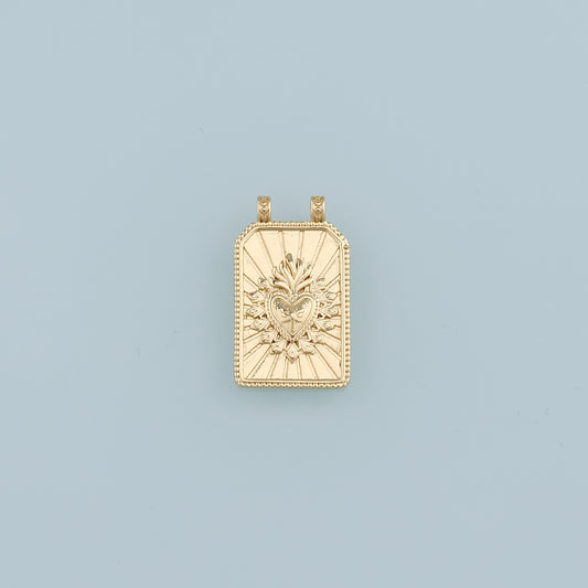 18K Gold Filled Sacred Heart Pendant,Rectangle Sacred Heart Charm Bracelet Necklace for DIY Jewelry Making Supply