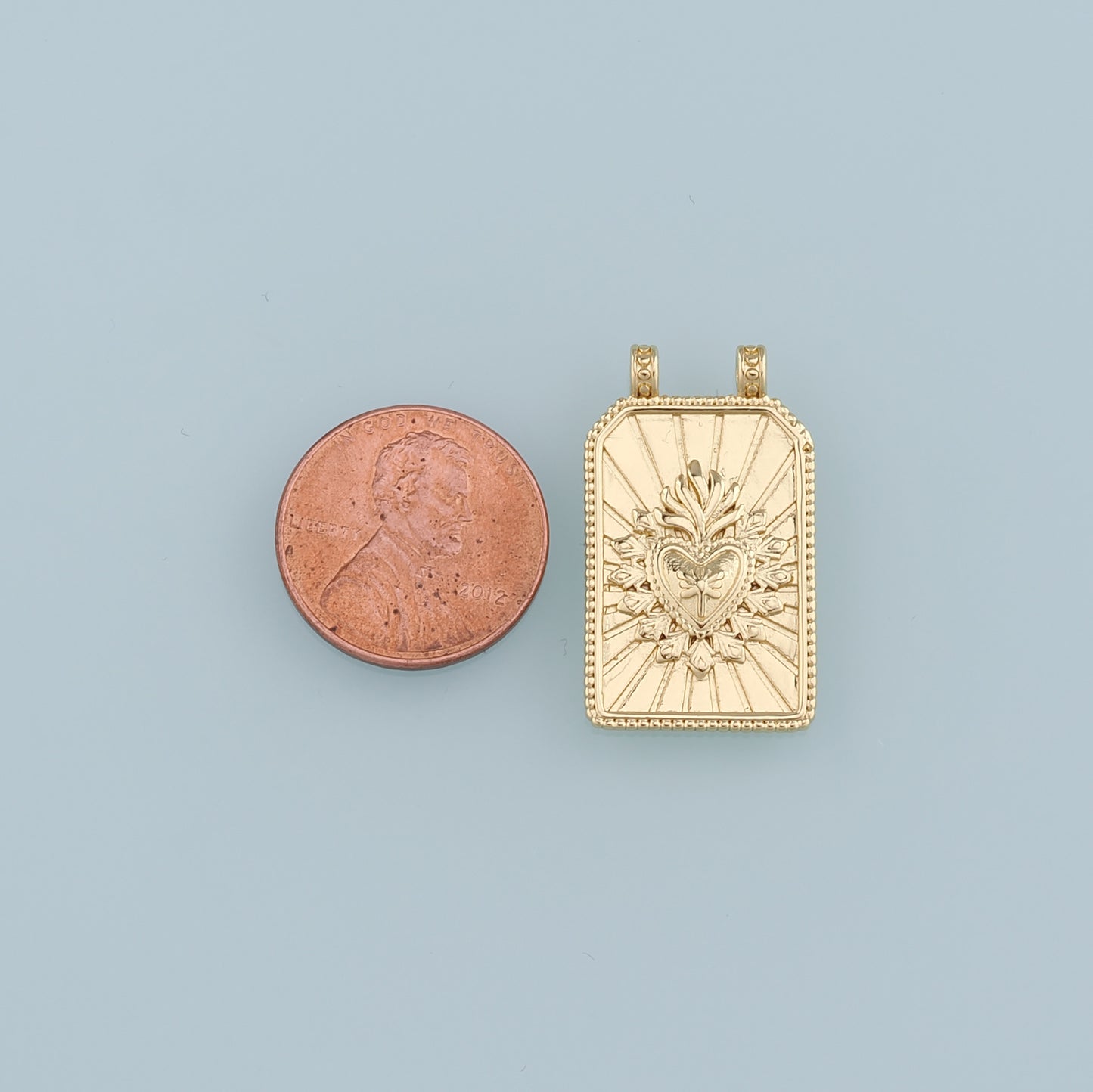 18K Gold Filled Sacred Heart Pendant,Rectangle Sacred Heart Charm Bracelet Necklace for DIY Jewelry Making Supply