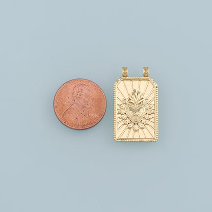 18K Gold Filled Sacred Heart Pendant,Rectangle Sacred Heart Charm Bracelet Necklace for DIY Jewelry Making Supply