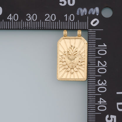 18K Gold Filled Sacred Heart Pendant,Rectangle Sacred Heart Charm Bracelet Necklace for DIY Jewelry Making Supply