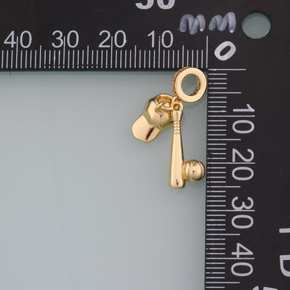 18K Gold Filled Baseball Pendant,Baseball Cap Charm Bracelet Necklace for DIY Jewelry Making Supply