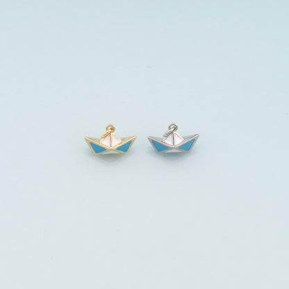 Gold Boat Charms,18K Gold Filled Sailboat Pendant,Enamel Navigation Charm Bracelet Necklace for DIY Jewelry Making Supply
