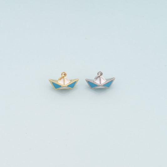 Gold Boat Charms,18K Gold Filled Sailboat Pendant,Enamel Navigation Charm Bracelet Necklace for DIY Jewelry Making Supply