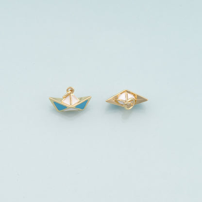 Gold Boat Charms,18K Gold Filled Sailboat Pendant,Enamel Navigation Charm Bracelet Necklace for DIY Jewelry Making Supply