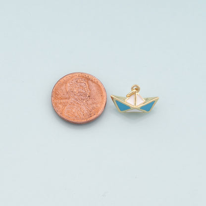 Gold Boat Charms,18K Gold Filled Sailboat Pendant,Enamel Navigation Charm Bracelet Necklace for DIY Jewelry Making Supply