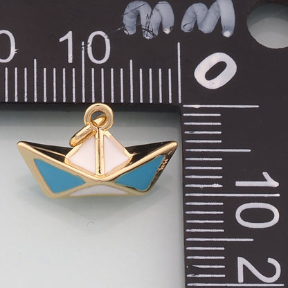 Gold Boat Charms,18K Gold Filled Sailboat Pendant,Enamel Navigation Charm Bracelet Necklace for DIY Jewelry Making Supply