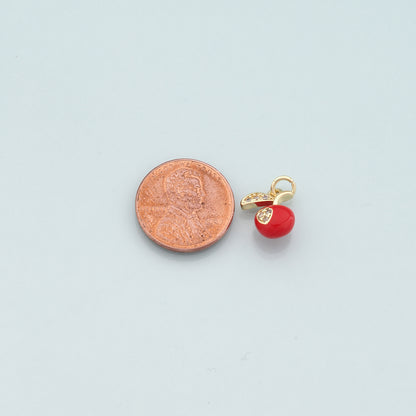 Gold Apple Charms,18K Gold Filled Apple Pendant,Enamel Fruit Charm Bracelet Necklace for DIY Jewelry Making Supply