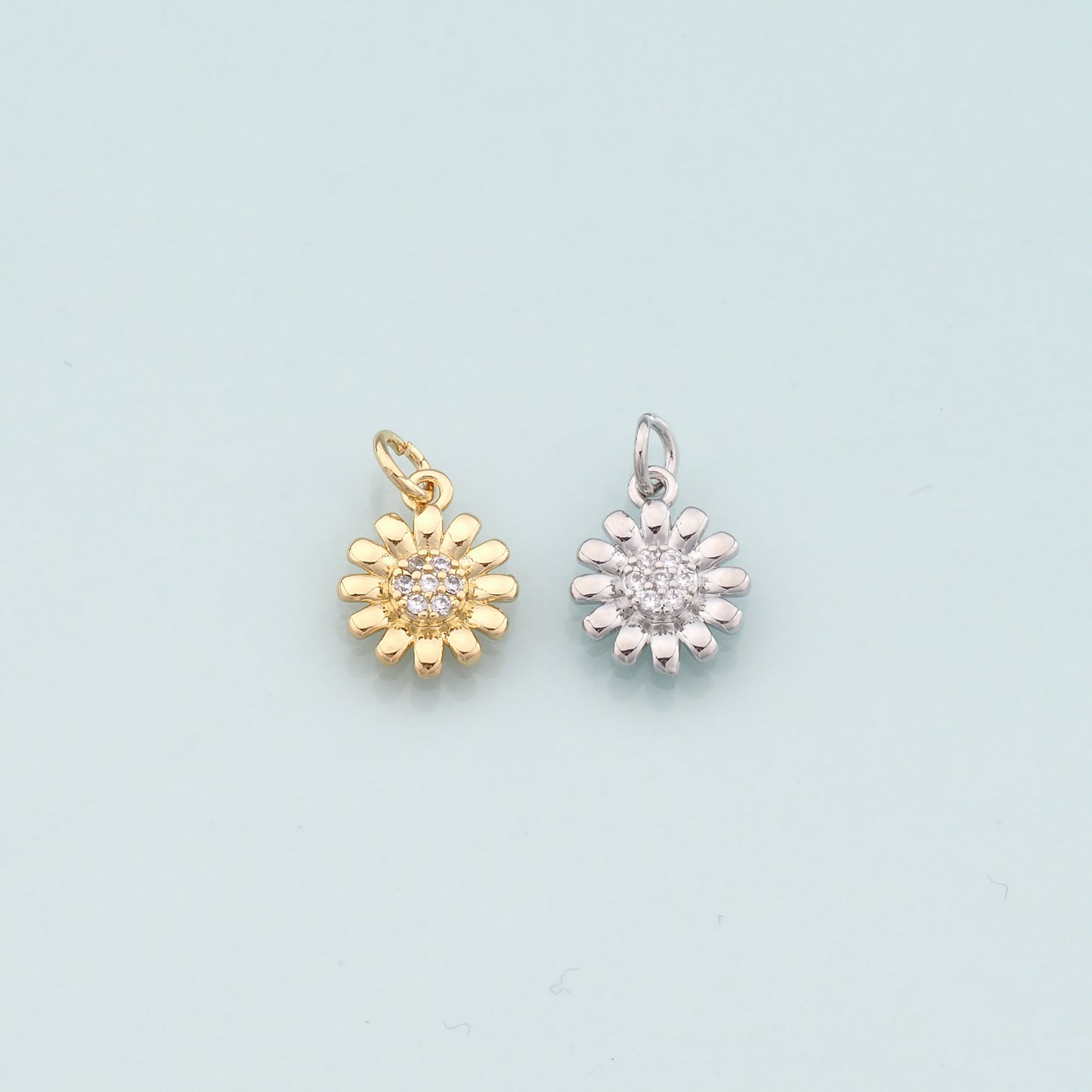 Gold Flower Charms,18K Gold Filled Flower Pendant,CZ Micro Pave Flower Charm Bracelet Necklace for DIY Jewelry Making Supply