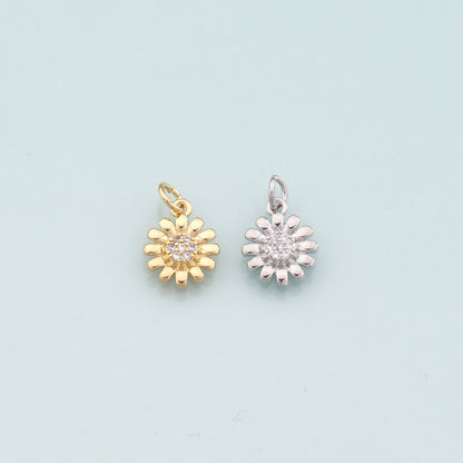 Gold Flower Charms,18K Gold Filled Flower Pendant,CZ Micro Pave Flower Charm Bracelet Necklace for DIY Jewelry Making Supply