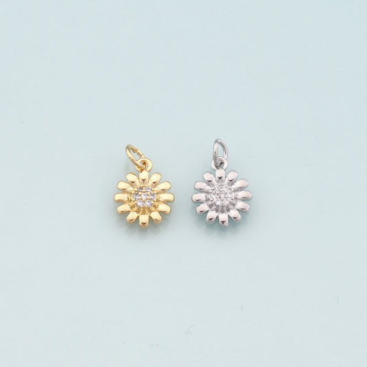 Gold Flower Charms,18K Gold Filled Flower Pendant,CZ Micro Pave Flower Charm Bracelet Necklace for DIY Jewelry Making Supply