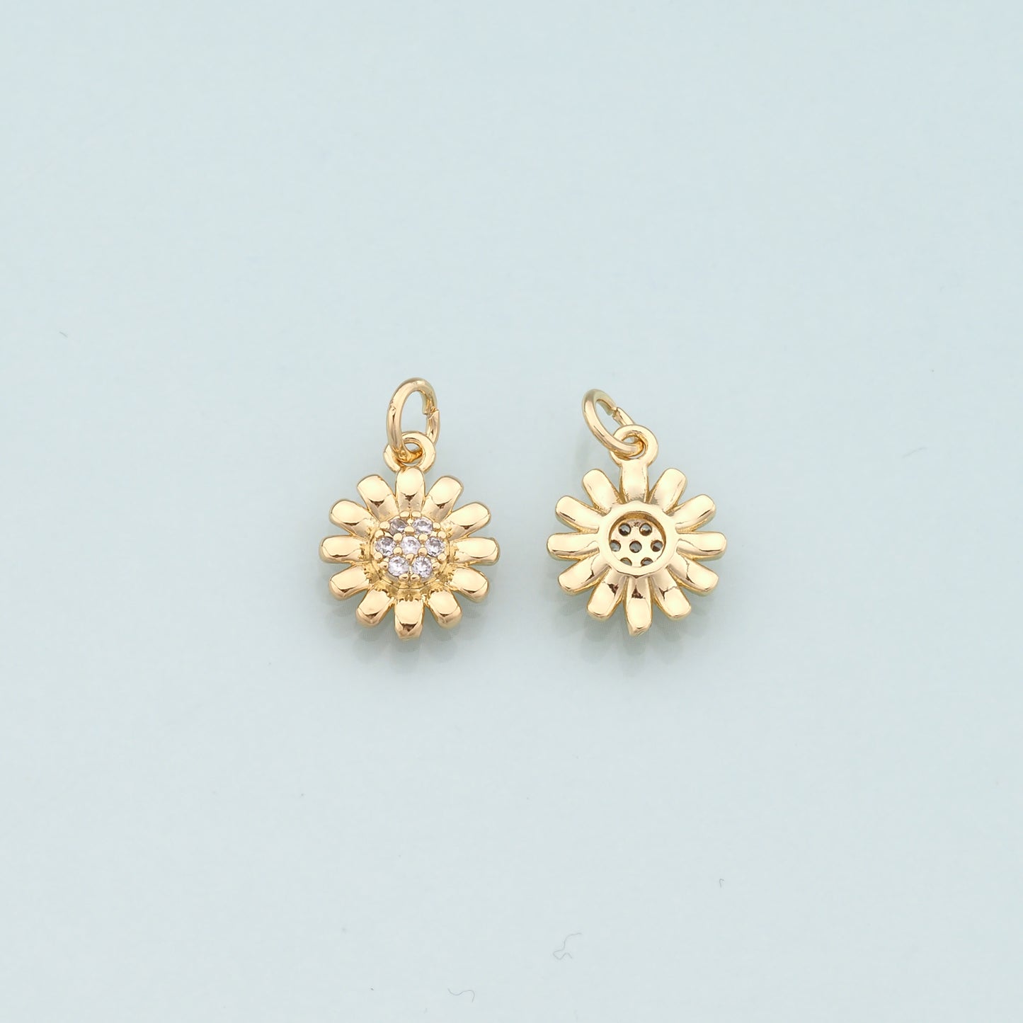 Gold Flower Charms,18K Gold Filled Flower Pendant,CZ Micro Pave Flower Charm Bracelet Necklace for DIY Jewelry Making Supply