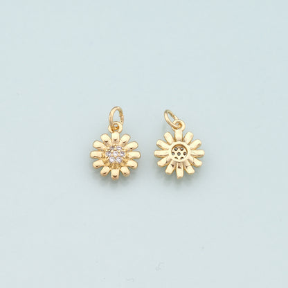 Gold Flower Charms,18K Gold Filled Flower Pendant,CZ Micro Pave Flower Charm Bracelet Necklace for DIY Jewelry Making Supply