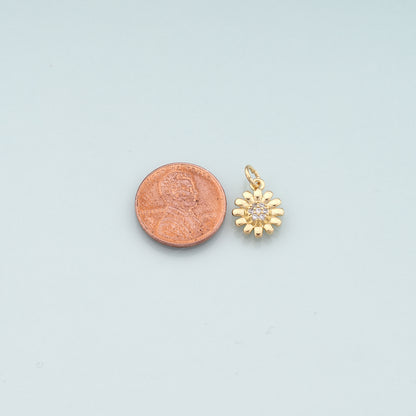 Gold Flower Charms,18K Gold Filled Flower Pendant,CZ Micro Pave Flower Charm Bracelet Necklace for DIY Jewelry Making Supply