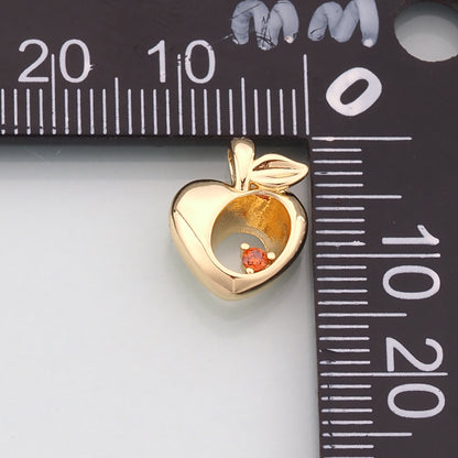 Gold Apple Charms,18K Gold Filled Apple Pendant,CZ Micro Pave  Fruit Charm Bracelet Necklace for DIY Jewelry Making Supply