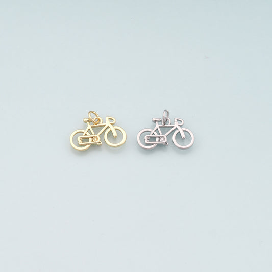 Gold Sports Charms,18K Gold Filled Bicycle Pendant,Bicycle Charm Bracelet Necklace for DIY Jewelry Making Supply