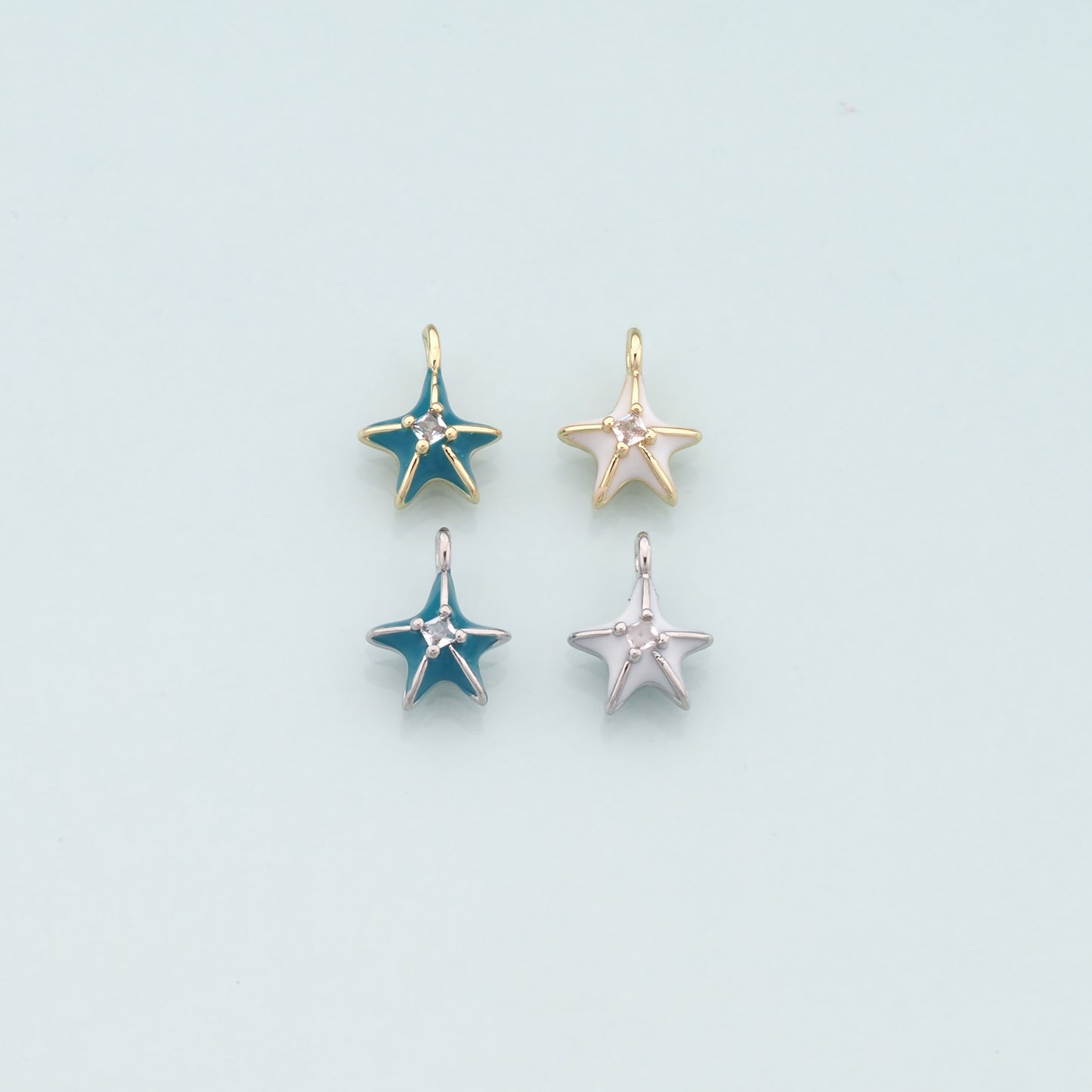 Gold Starfish Charms,18K Gold Filled Sea star Pendant,Enamel Starfish Charm Bracelet Necklace for DIY Jewelry Making Supply